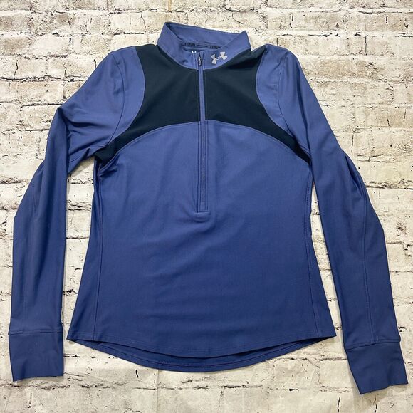 Under Armour Sweater Womens Small Blue 1/4 Zip Heat Gear Long Sleeve Fitted - Picture 1 of 10